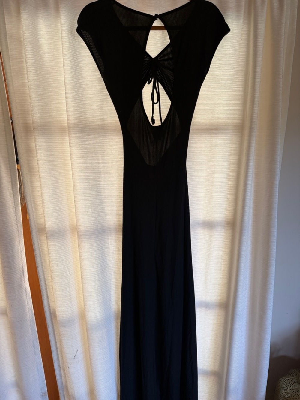Agua Bendita Ailana Vita Black ribbed Tie-Back cutout Maxi Dress - Picture 8 of 10
